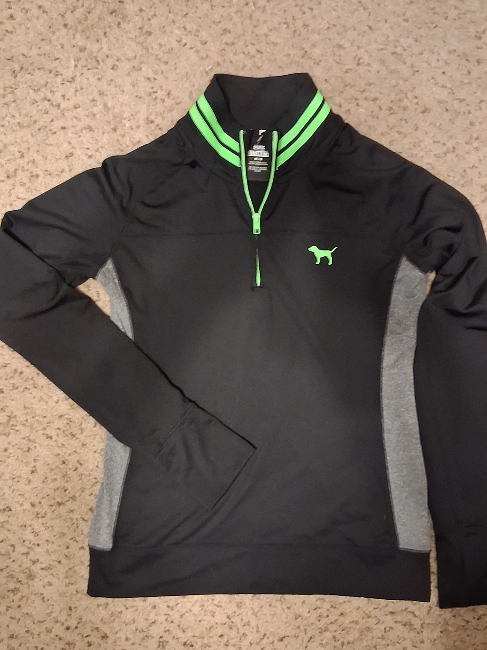 Nwot PINK Victoria's Secret Black Neon Green Half-Zip Collar Athletic Jacket